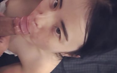 asian gf sucks cock with the addition of gives deepthroat massive cumshot